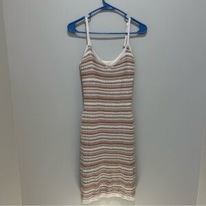 Olive & Oak Striped Knit Midi Dress in Cream and Brown